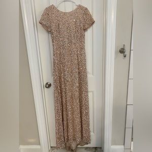 Adrianna Papell Scoop Back Sequin Gown in Blush